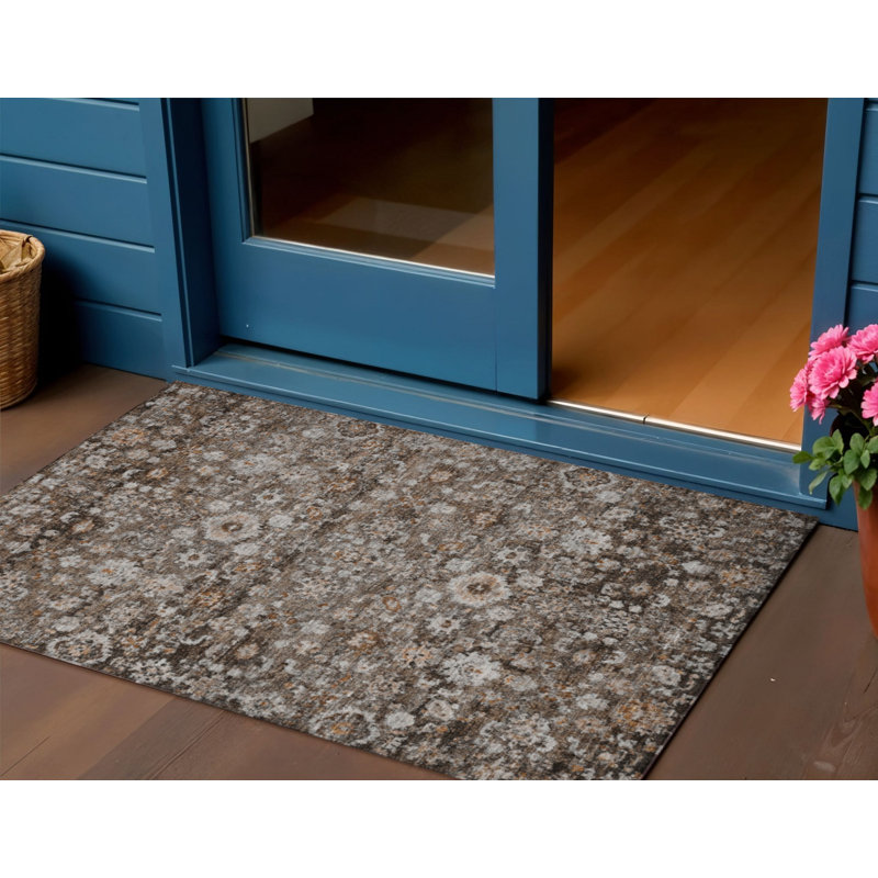Tapis intérieur / extérieur oriental brun foncé 3 pi x 5 pi brun et taupe lavable
