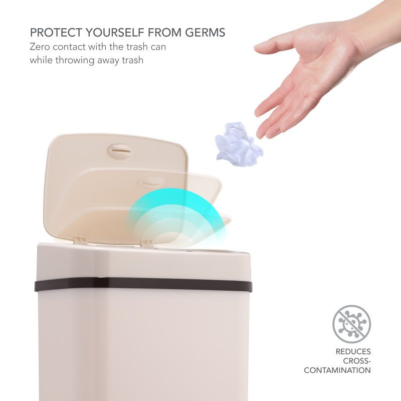 White Plastic Touchless Motion Sensor Trash Can, 3.2 Gallon