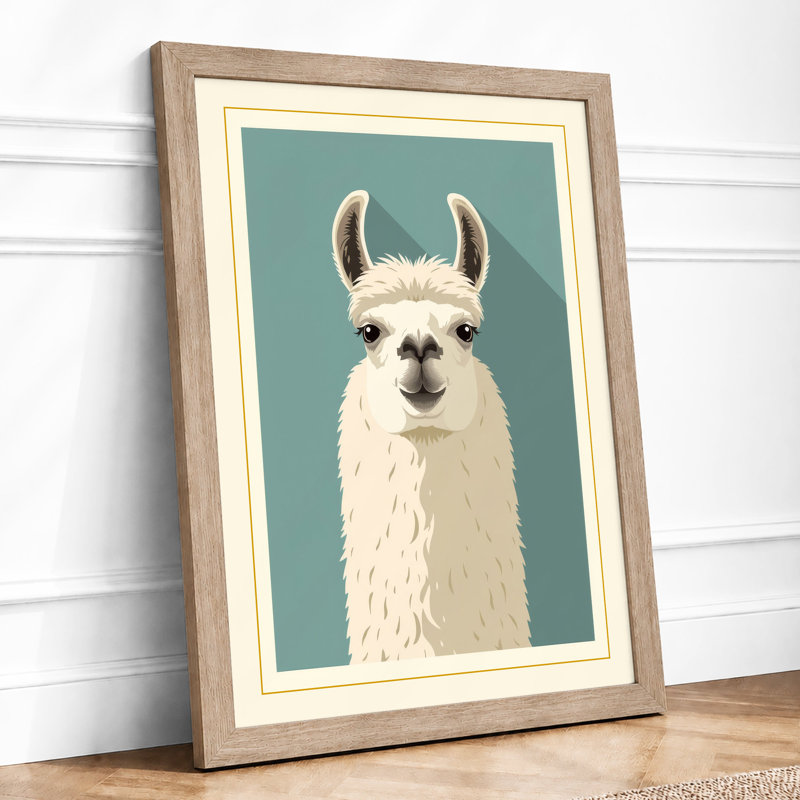Llama Face Minimalist - Framed Print, Oak, A4 - 29.7 x 21.0 cm