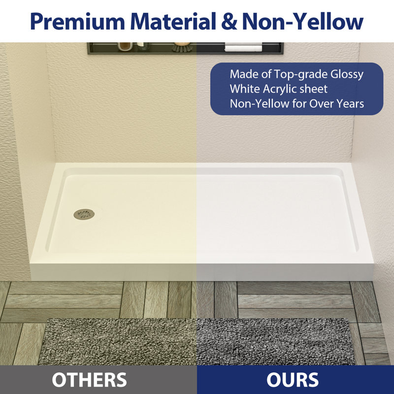 60"*32" Acrylic Single Threshold Shower Pan Modern Shower base Non-slip Design Non-Slip Non-Yellowing and Durable with Side Drainer
