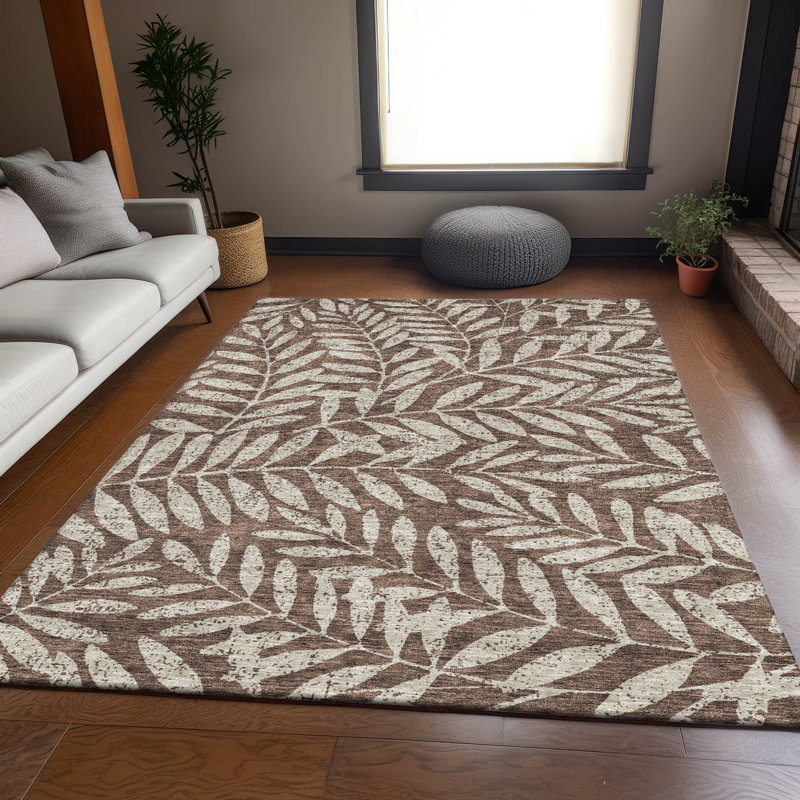 Tapis brun Prisco lavable à la machine de qualité supérieure, Rectangle 9 pi x 12 pi