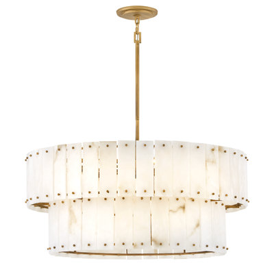 Simone 34.25" Eight-Light Two-Tier Drum Chandelier w/ Natural Alabaster Panels