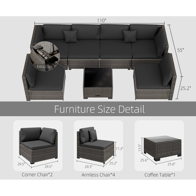 7- Piece Patio Conversation Set, Outdoor Seating Group, Black/Black