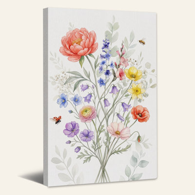 Wildflower Bouquet With Bee And Ladybug Canvas Wall Art