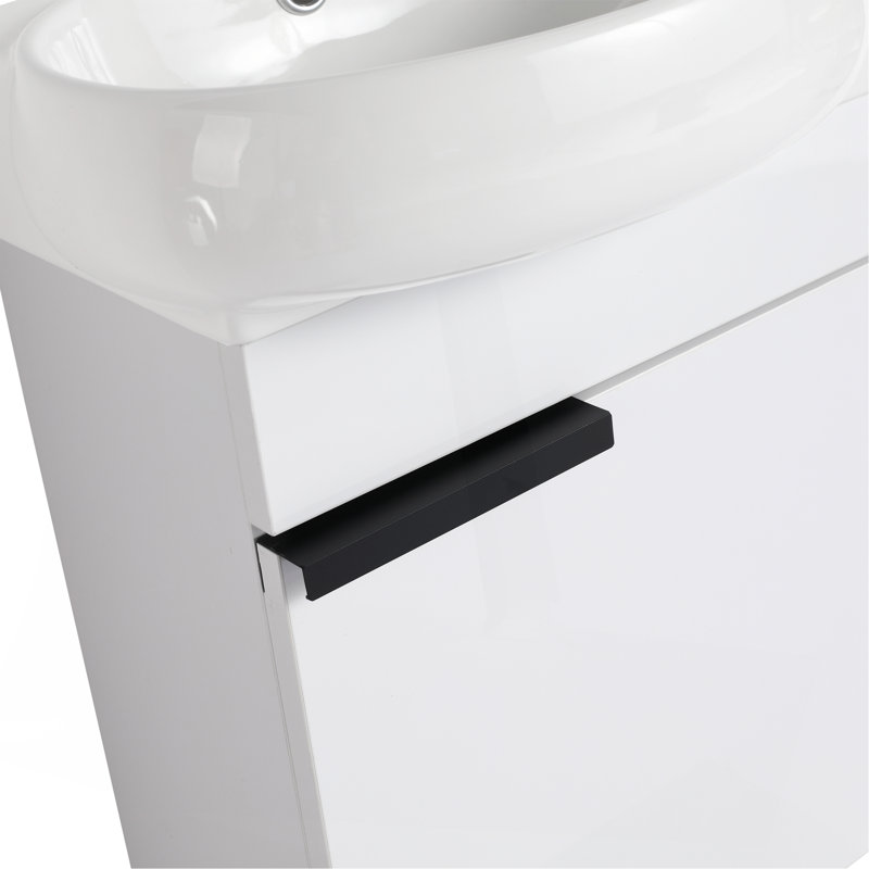 Meuble-lavabo à fermeture en douceur avec lavabo, 16 pouces pour petite salle de bain, Blanc brillant