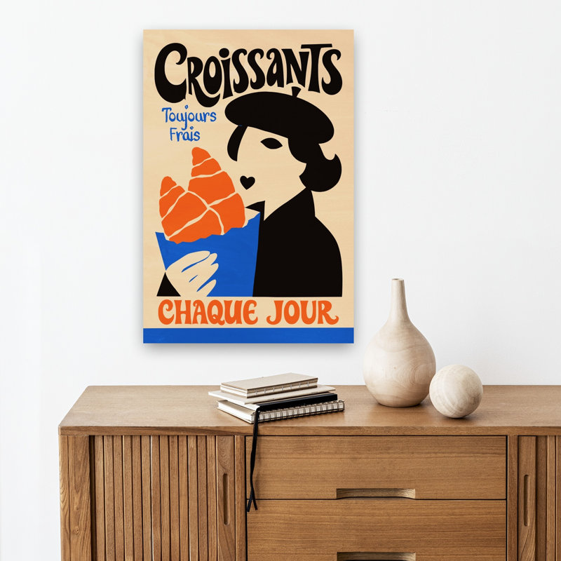 «French Croissant Woman», reproduction d'art rétro rétro, H 18 po x l 12 po