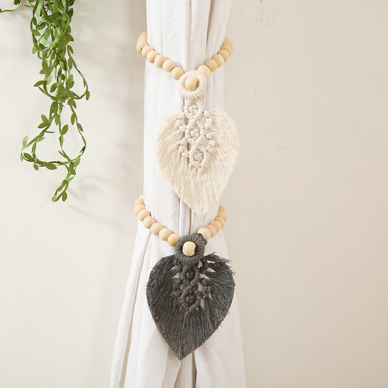 Embrasse de rideau en coton et perles, Gris