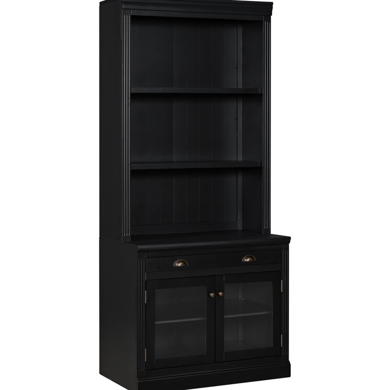 83.4" Tall Rectangle Black Modern Bookcase With Glass Doors And Drawer For Bedroom Decor, High - Quality Metal Handles Shelves 2 1 Home Office Use, Rust Slide Stable Structure