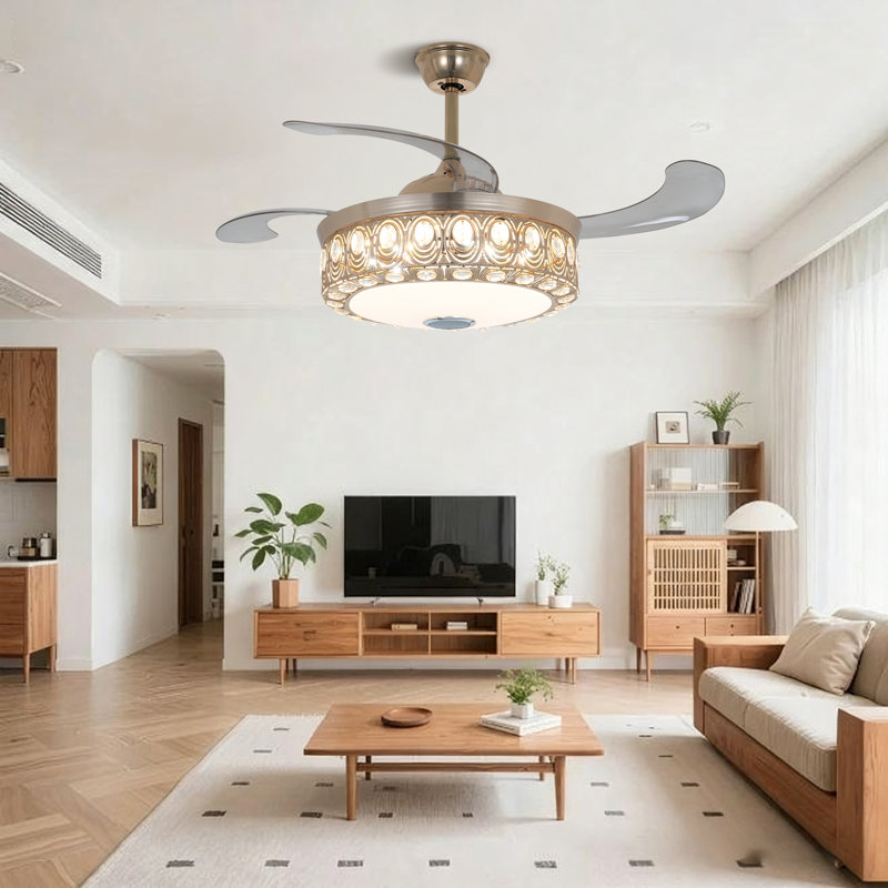 42" Deundria 4- Blade LED Crystal Ceiling Fan with Remote Control and Light Kit Included