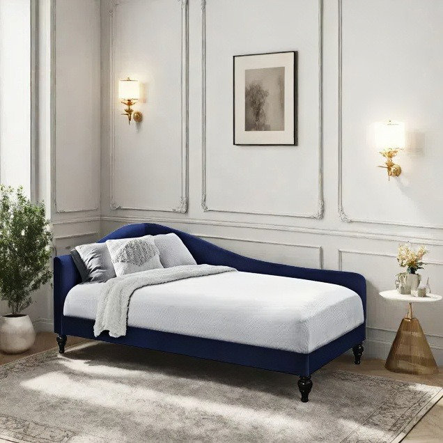 Chaise longue moderne, minimaliste, élégante et décontractée, Bleu foncé / blanc cassé, Face à la gauche
