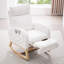 Chaise berçante de loisir en tissu blanc avec repose-pieds réglable, appui-tête, poche de rangement, base en bois massif, chaise de chambre de bébé ergonomique