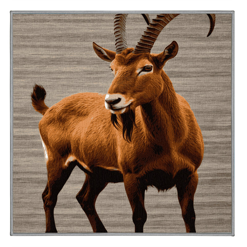 Washable Markhor Wildlife Area Rug, Square 6'