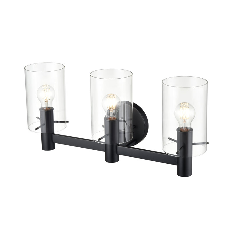 Meuble-lavabo 3 lumières Breakwater Bay Ahmaud avec abat-jour en verre transparent, Noir mat