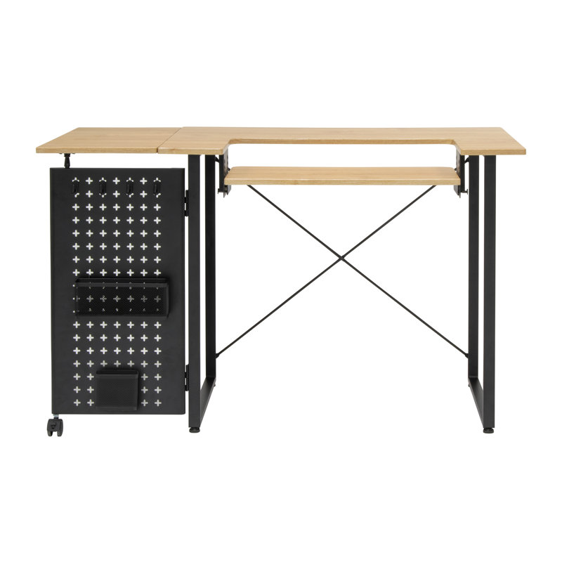 Table de couture pliable 47,75 "x 23,5" avec plateforme pour machine à coudre et roues, Bois de frêne, Bois de frêne