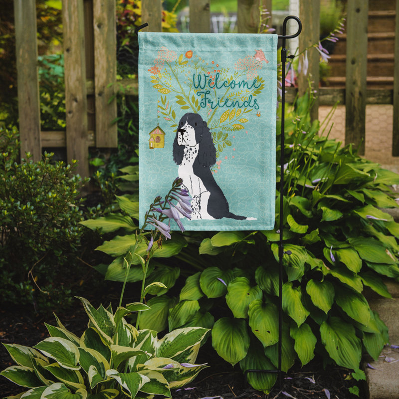 « welcome », un polyester de 2 côtés en polyester de 15 x 11 po drapeau de jardin, Springer anglais noir