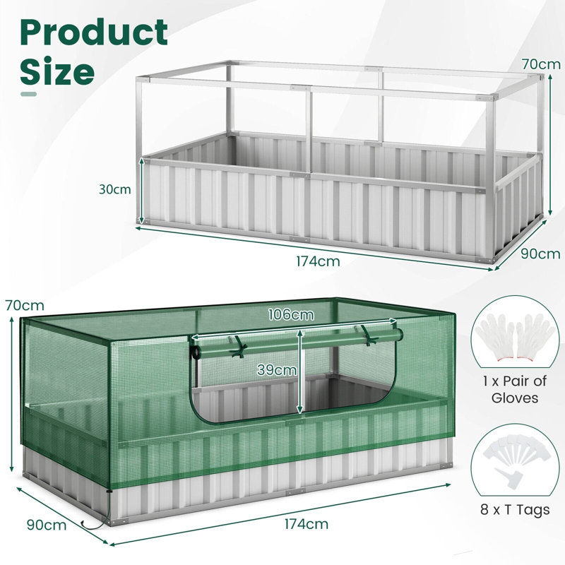 174X90x70cm Outdoor Greenhouse Rectangular Planter Box Kit Garden Raised Bed