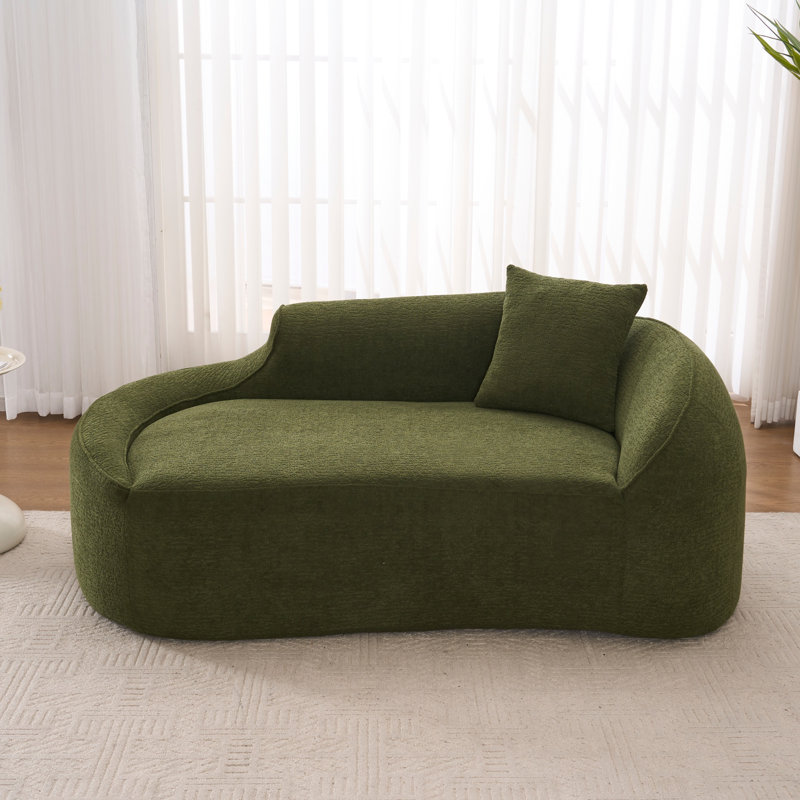 Causeuse moderne en chenille avec assise profonde, conception incurvée et coussin pour le salon, la chambre à coucher et un appartement