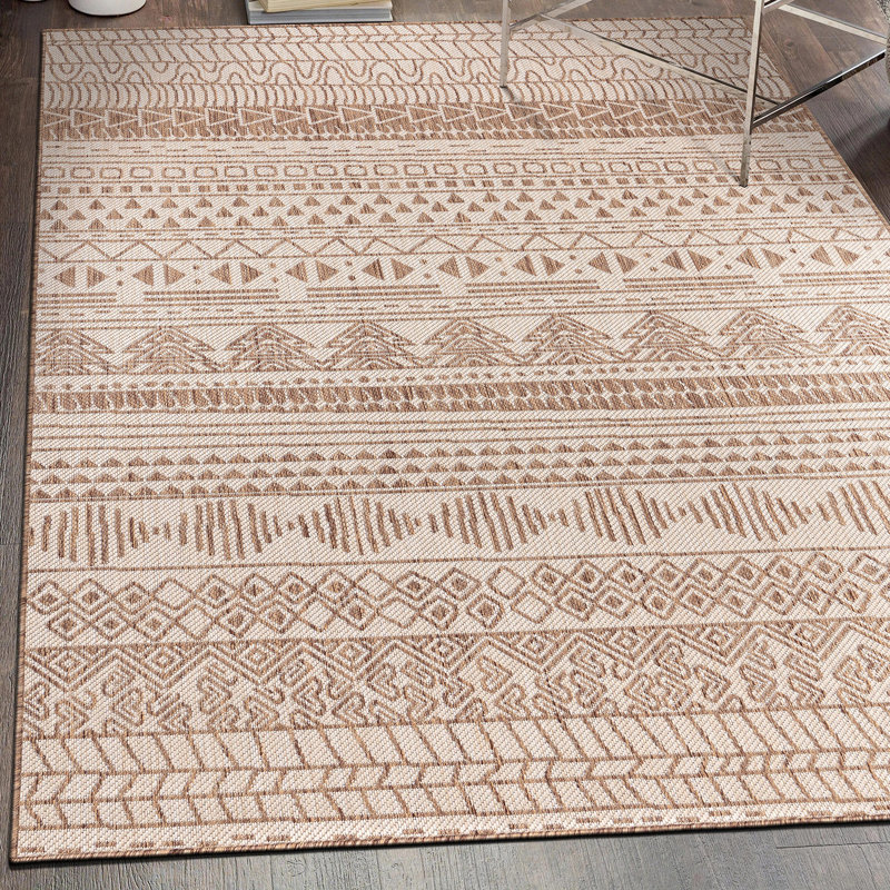 Joshuea Southwestern Brown / Cream, Indoor & Outdoor Area Rug, Rectangle 5' x 7'