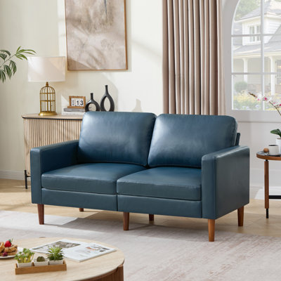 65" Faux Leather Classic Loveseat Mid-Century Modern Sofa
