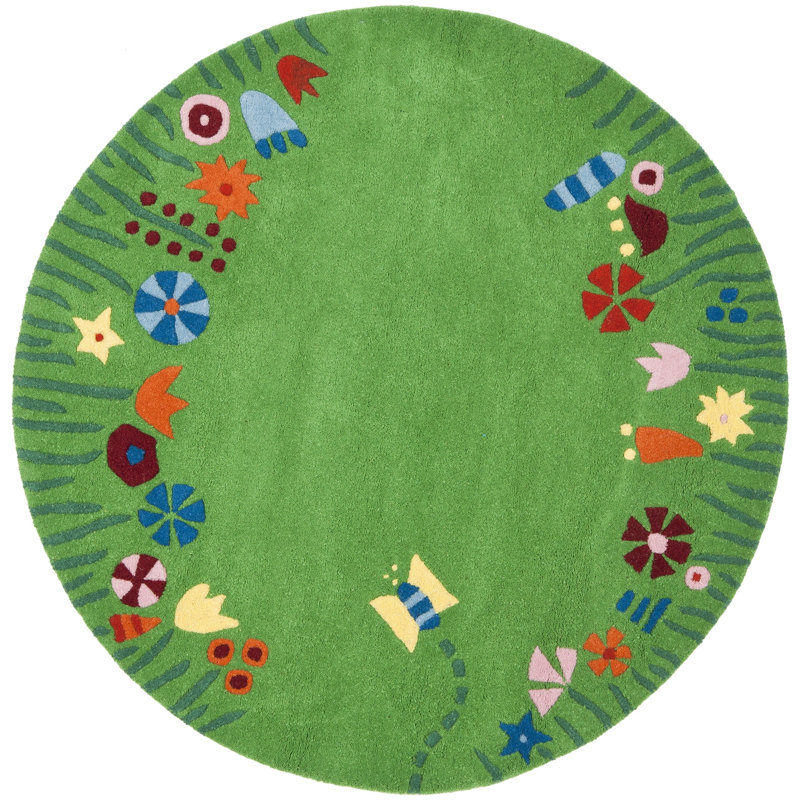Tapis vert en laine touffeté à la main Claro, Rond 6 pi