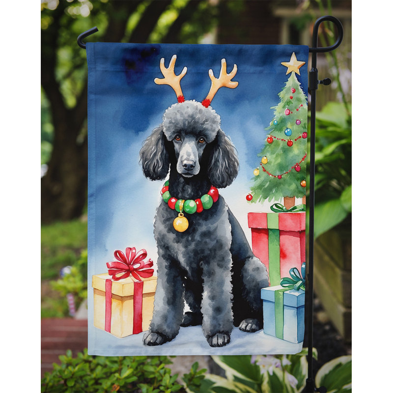Drapeau de Noël renne de jardin, Grand caniche noir