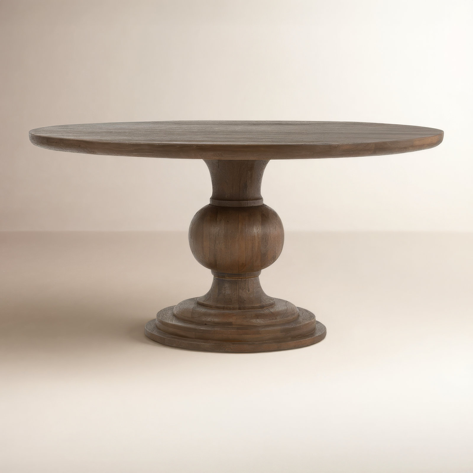 Kimble Round Solid Wood Dining Table, Pecan Brown