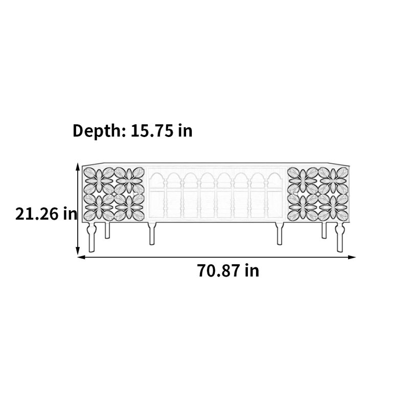 Meuble télé avec rangement peint français rétro, H 21,26 po x L 70,87 po x l 15,75 po, Blanc