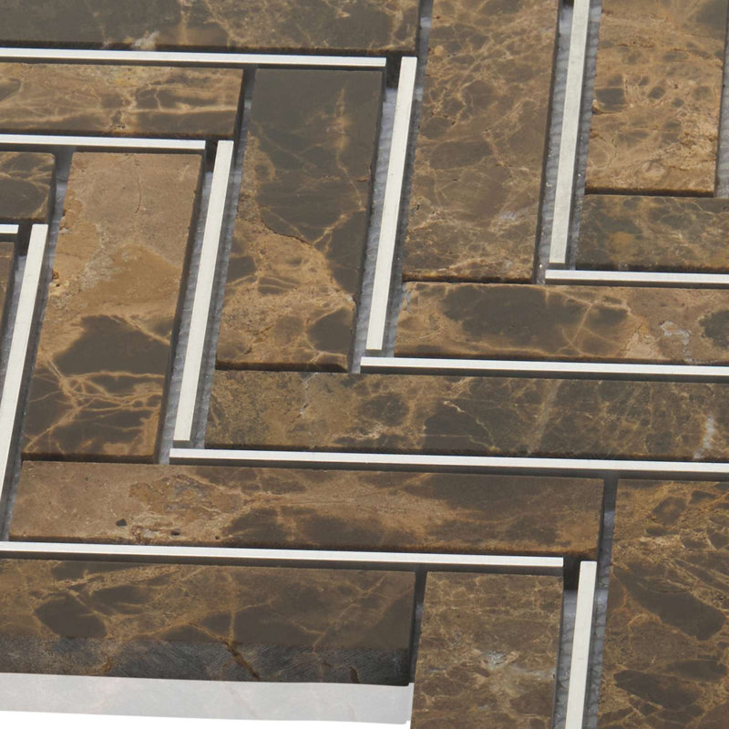 1" x 12" Natural Stone Mosaic Sheet Tile, Brown