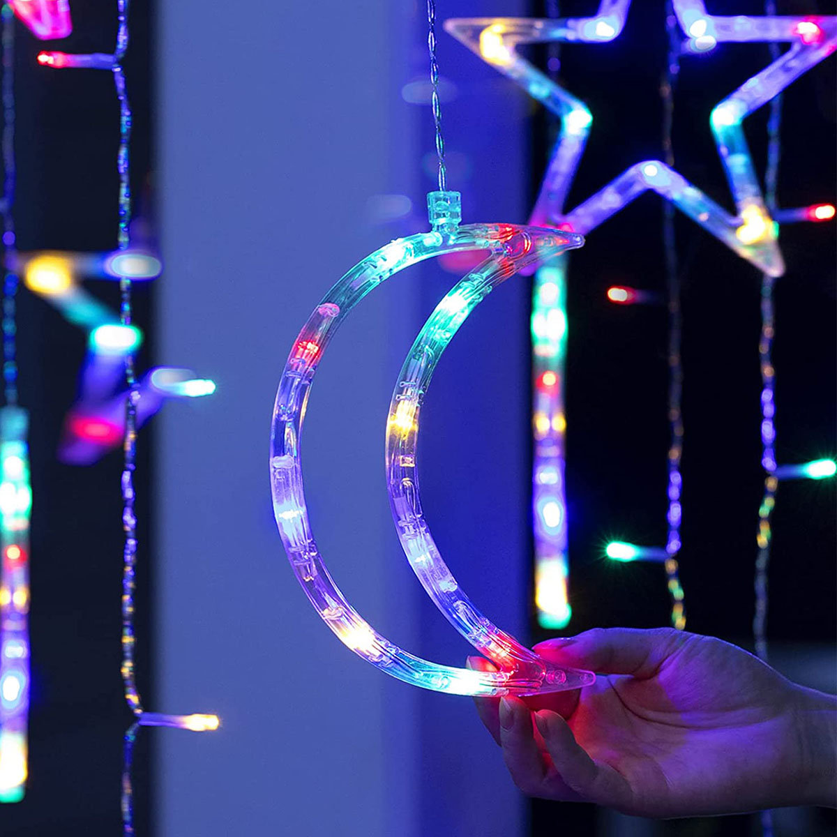 LED Icicle Lights, Blue/Yellow/Red