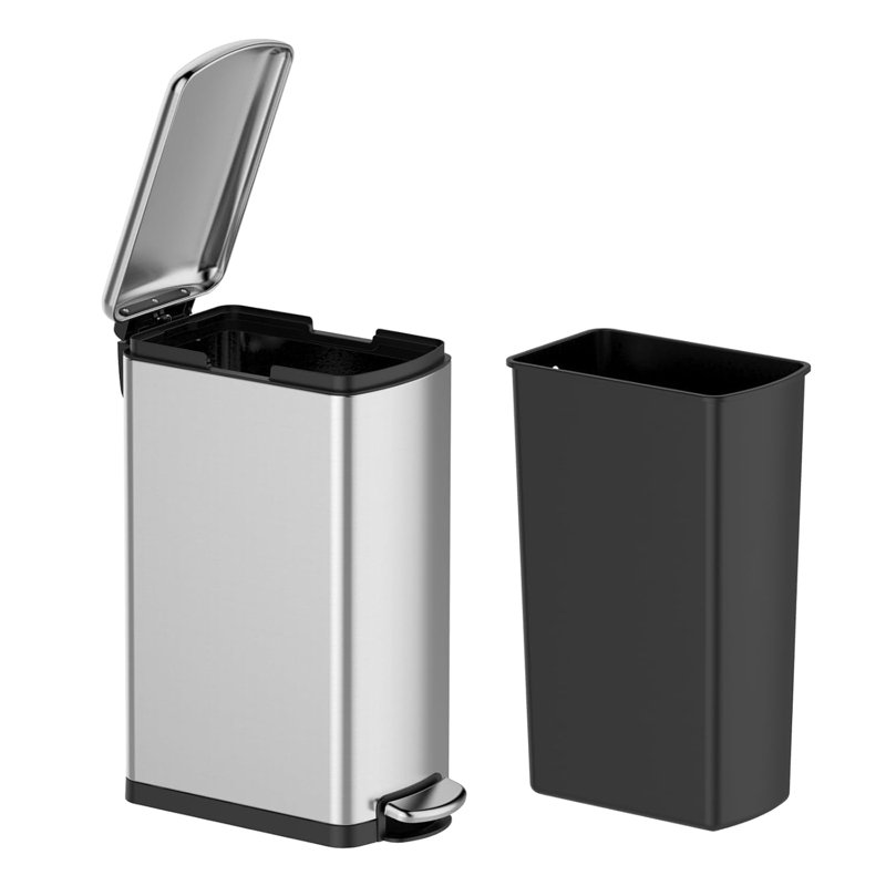 Poubelle de cuisine mince en acier inoxydable 30L - Pédale de marche, couvercle à fermeture douce, seau intérieur amovible, résistant aux empreintes digitales, peu encombrant pour le bureau de la salle de bain - couleur acier inoxydable