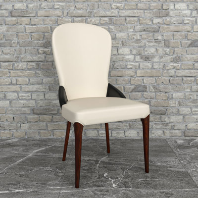 Caylor Leather Dining Side Chair with Two-Tone Back Design and Rubberwood Legs