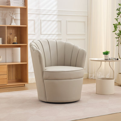  Fauteuil demi-tonneau pivotant en cuir véritable - Base en métal pivotant à 360 °