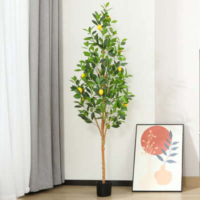 Faux citronnier Adcock en pot avec des feuilles réalistes et un tronc naturel