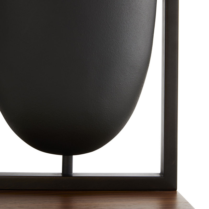 Charcoal and Bronze Urn Table Lamp with Bone Linen Shade