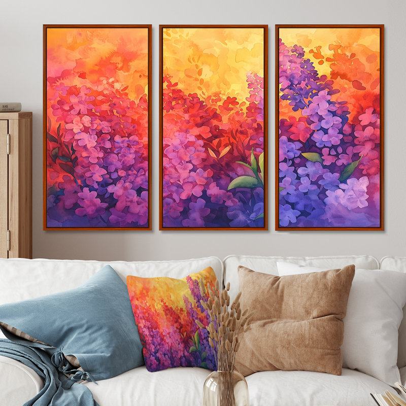 Coucher de soleil lilas mauve dans les jardins botaniques - ensemble de décorations lilas, H 40 po x l 60 po, Brun