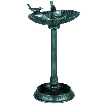 Outsunny 32" Antique Bird Bath With Pedestal Flower Planter Base, Vintage Style Decorative Birdbath, Bird Feeder Bowl & Planter Decoration Yard Statue, Verdigris