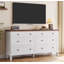 Commode vintage à 8 tiroirs de 150 cm pour chambre à coucher – Commode en bois massif avec poignées sculptées, pieds fuselés et grande capacité de rangement