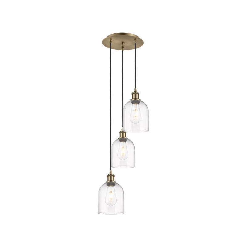 Luminaire suspendu grappe 3 lumières Odaniel, Laiton antique, Transparent