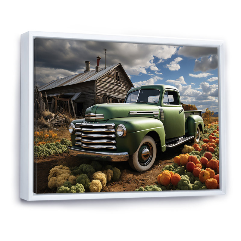 «Pickup Truck Country Charm I», reproduction sur toile, H 24 po x l 32 po x P 1 po, Cadre flottant blanc