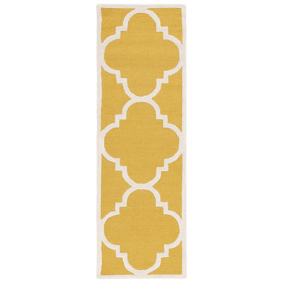 Tapis doré / ivoire en laine touffeté à la main à motif géométrique Cannen
