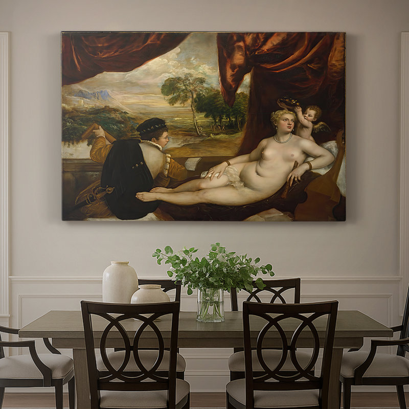 Venus and the Lute Player-Titian-Gallery, toile tendue-c. 1565-1570, 40 po x 60 po