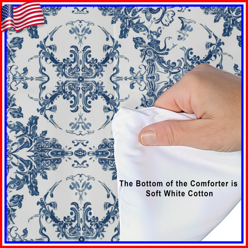 Intricate Blue Damask Comforter, Queen