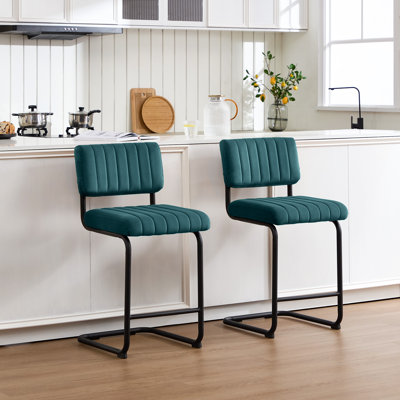 Marlow Low Back Tufted Velvet Upholstered Counter/Bar Stool with Steel Sled Frame
