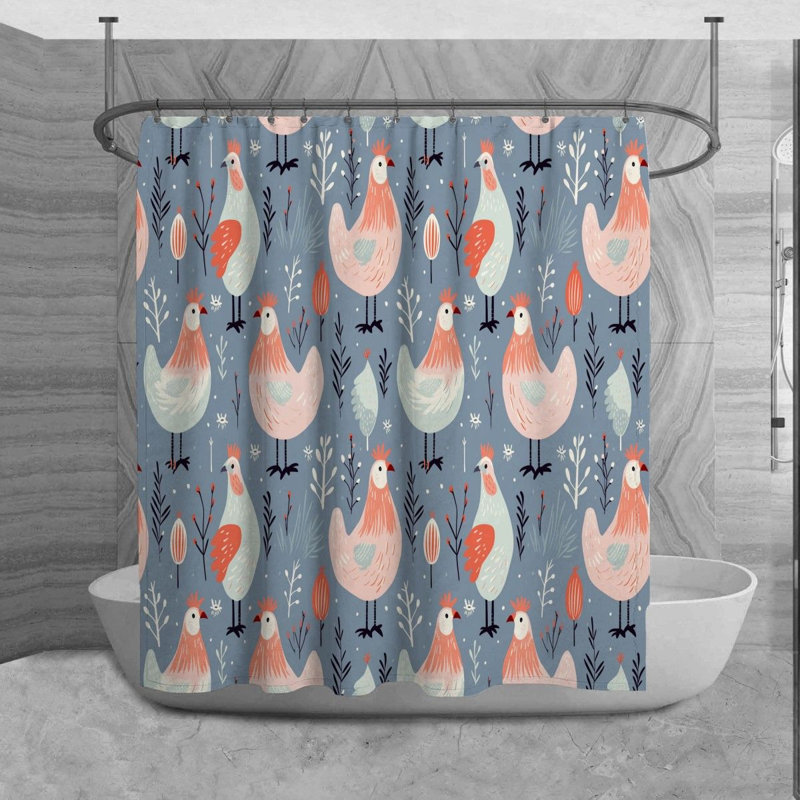 Rideau de douche à motif de poulailler animaux bleu, H 84 po x l 70 po x P 6 po