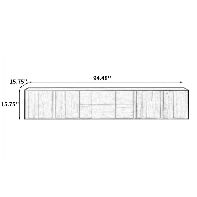 Meuble télé moderne en bois avec fond fermé, H 15,75 po x L 94,48 po x l 15,75 po, Brun