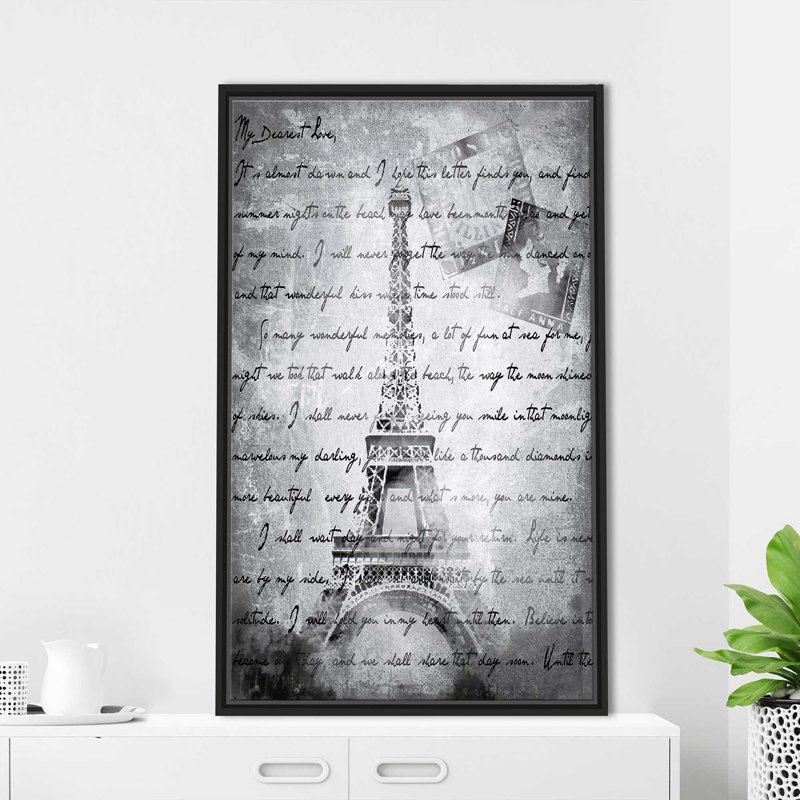Vintage Paris 2 In Grey (Vertical) by By Jodi - Print on Canvas, Black Floater Frame, 33.5" H x 21.5" W x 2" D
