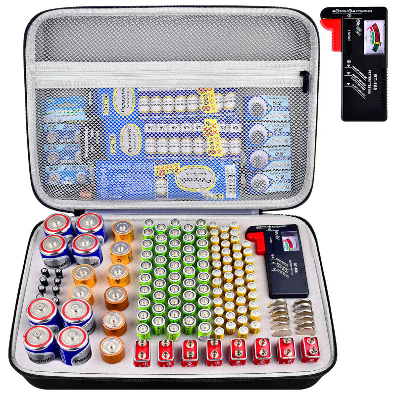 Stegmair Hard Battery Organizer with Tester, Battery Storage Case
