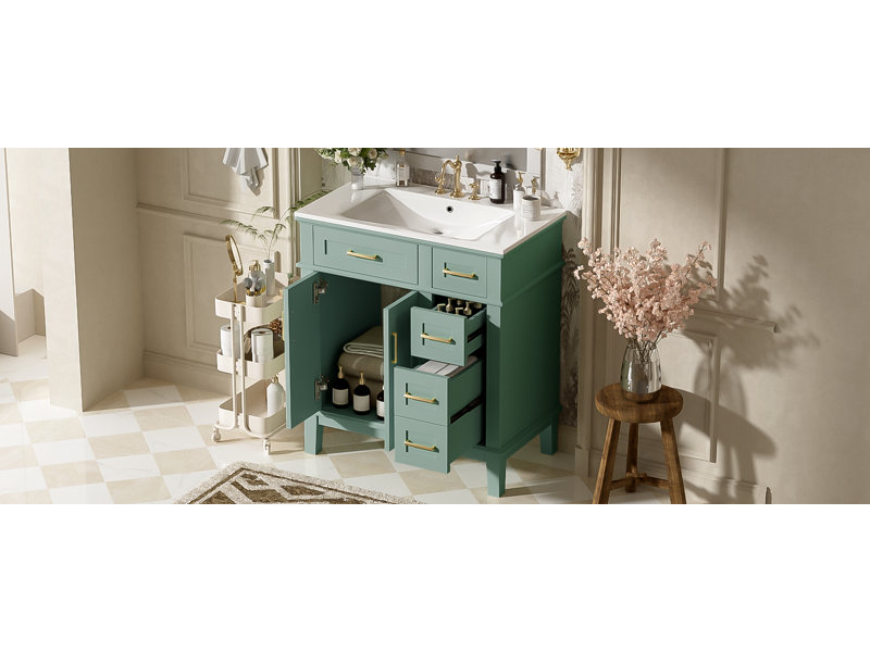 Ensemble de meuble-lavabo moderne 30 po avec lavabo en céramique Amara, portes à fermeture douce, tiroirs doubles et armoire de rangement Amara
