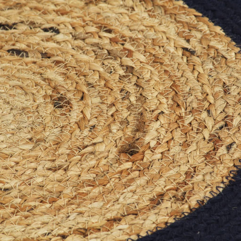 Brancaster No Pattern Round Placemat, Natural/Navy Blue