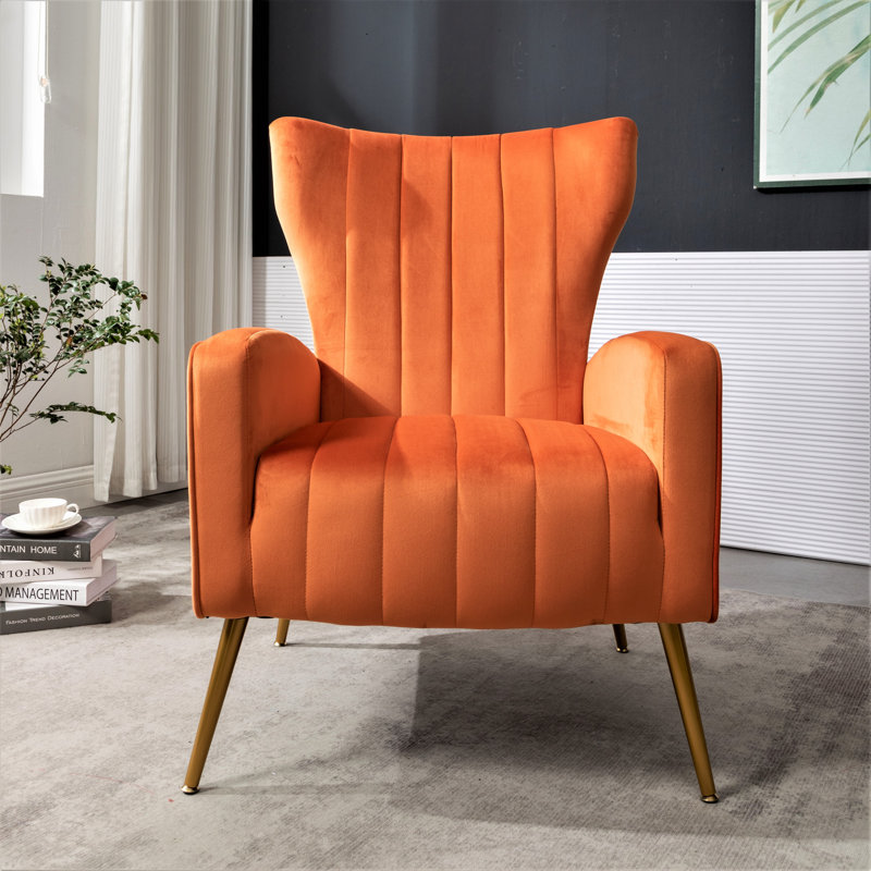 Velvet Armchair, Orange Red Velvet